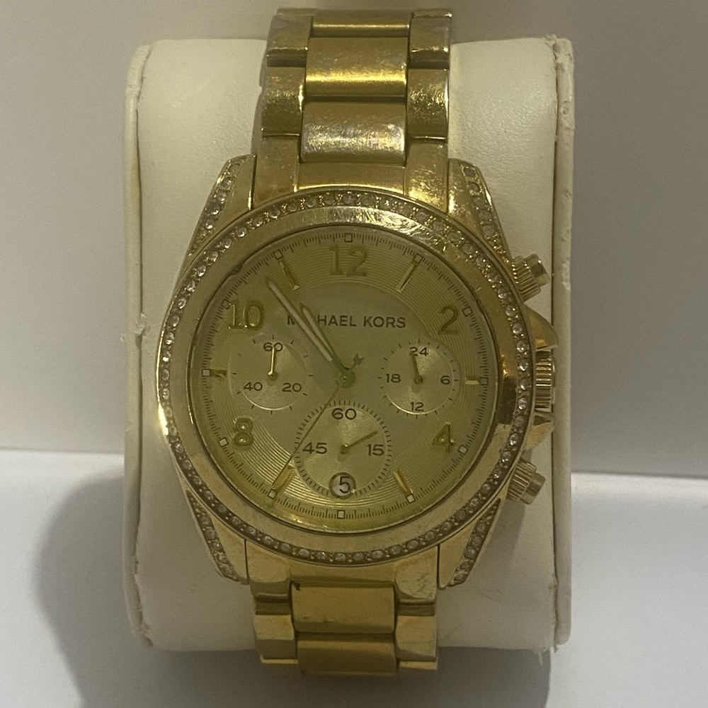Michael Kors MK5166 Women's Gold Chronograph Watch Stainless Steel Crystal Bezel